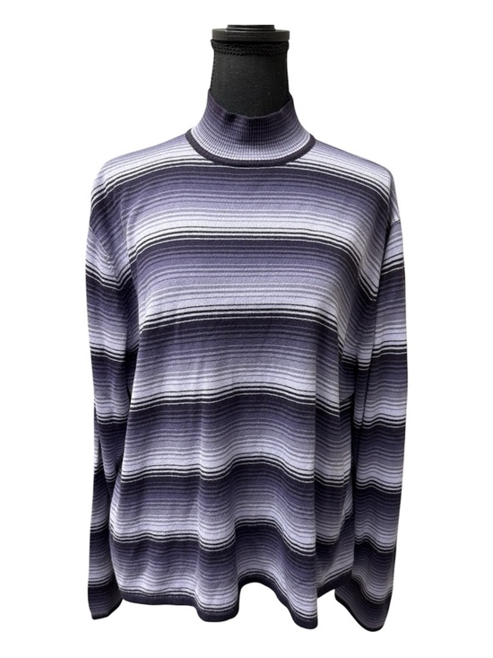 Source Unknown Sweaters - Purple Striped Mock Neck Sweater Oversized Knit Long Sleeve Top Chic